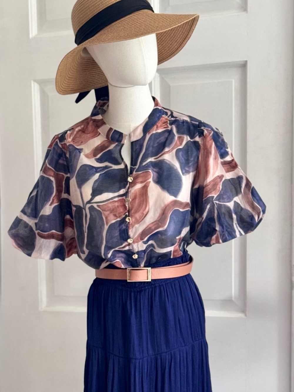 Navy blue & brown blouse